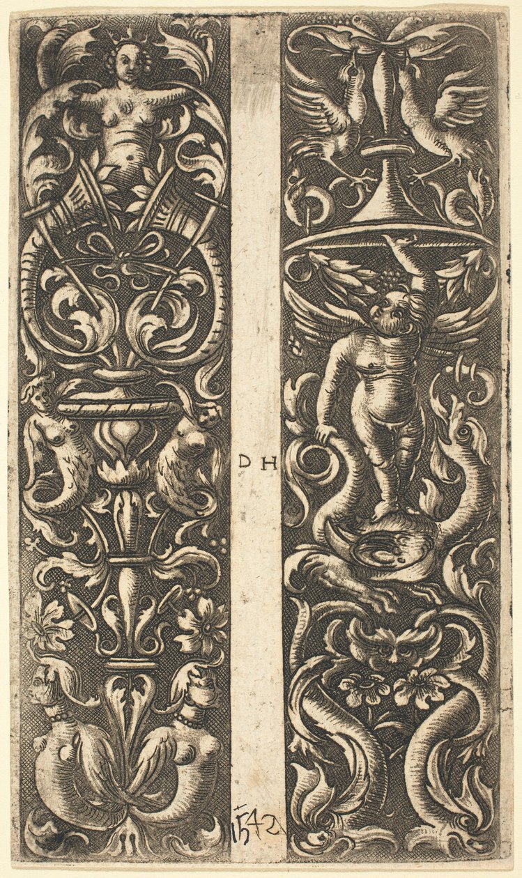 Ornamento con Sirene e Ornamento con Genio da Daniel Hopfer