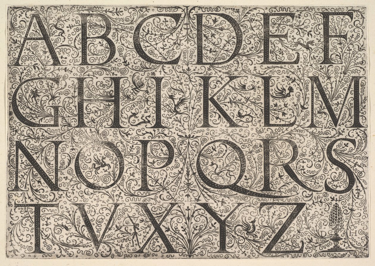 Alfabeto maiuscolo romano, ca. 1520 da Daniel Hopfer
