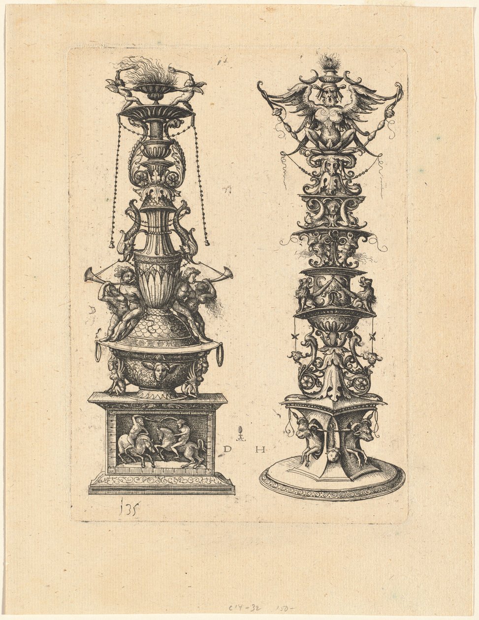 Due disegni di candelabri da Daniel Hopfer