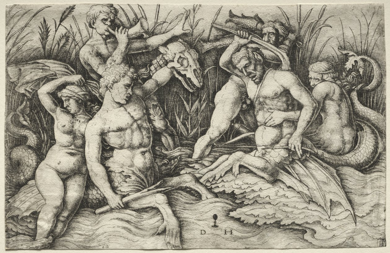 Due Tritoni che Combattono - Battaglia degli Dei del Mare (parte destra) da Daniel Hopfer