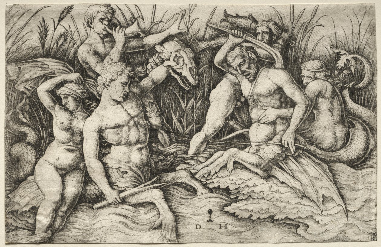 Due Tritoni che combattono - Battaglia degli Dei del Mare (parte destra) da Daniel Hopfer
