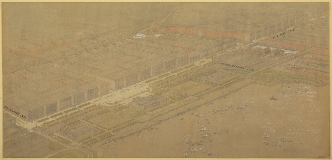 Piastra 114 da La pianta di Chicago, 1909: Chicago. Boulevard e Parkway proposti su Michigan Avenue e Pine Street da Daniel Hudson Burnham