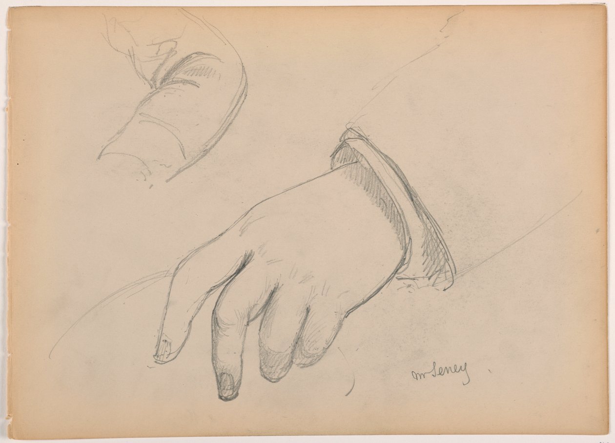 Disegno, George D. Seney, studio di mano e braccio; verso: piede sinistro, 1881 da Daniel Huntington