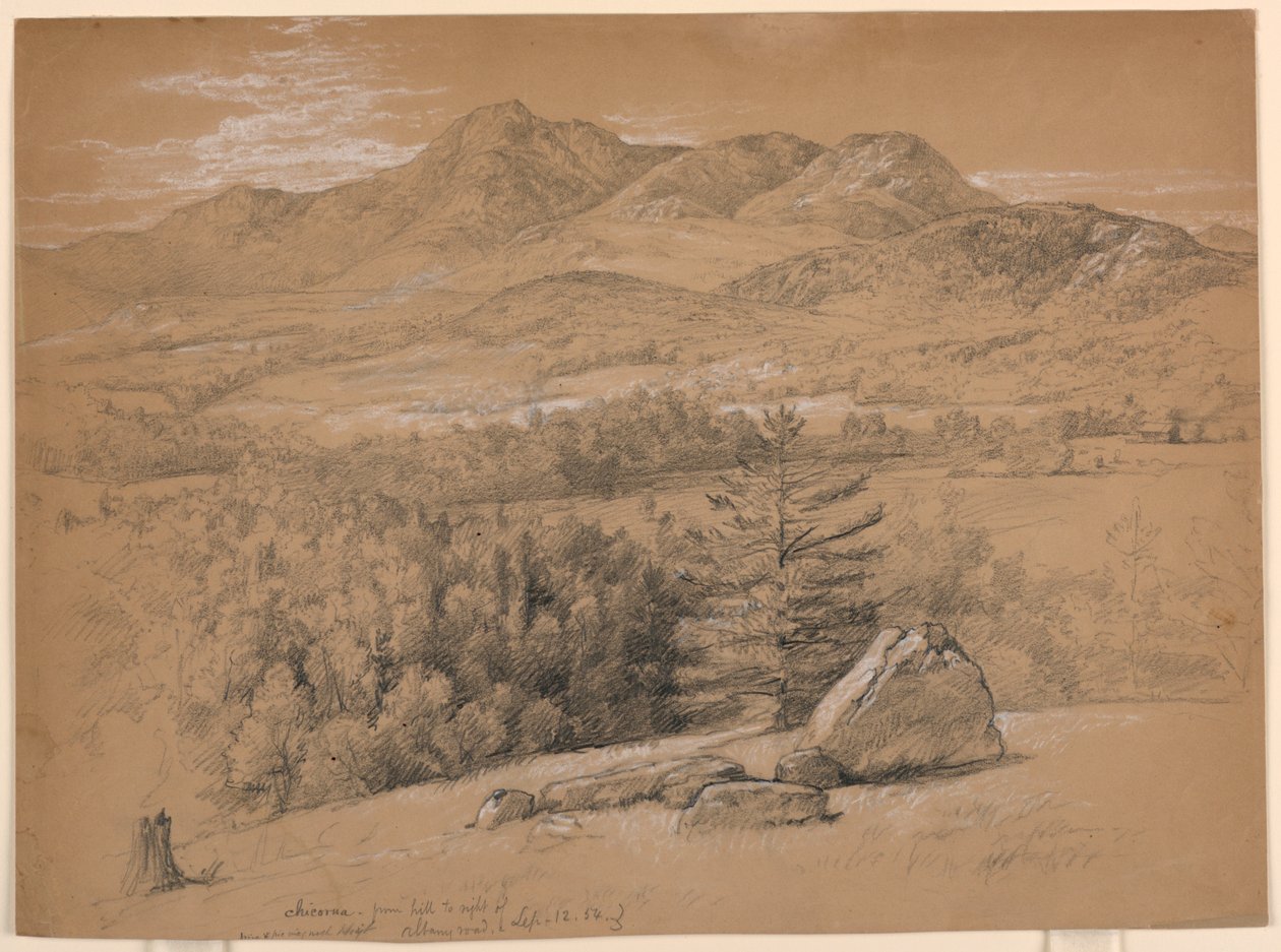 Disegno, veduta del Monte Chocorua, dalla collina a destra di Albany Road, 12 settembre 1854 da Daniel Huntington