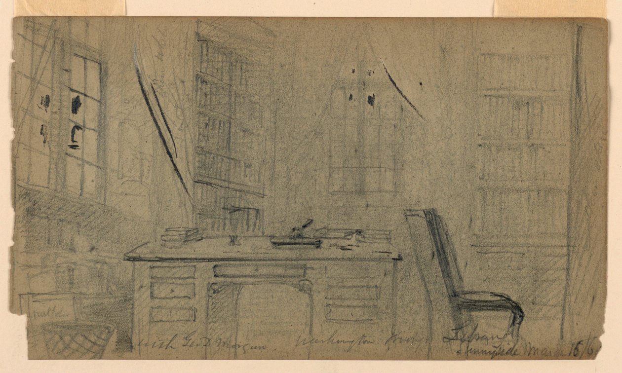 Disegno, Biblioteca di Washington Irving a Sunnyside, 16 marzo 1860 da Daniel Huntington