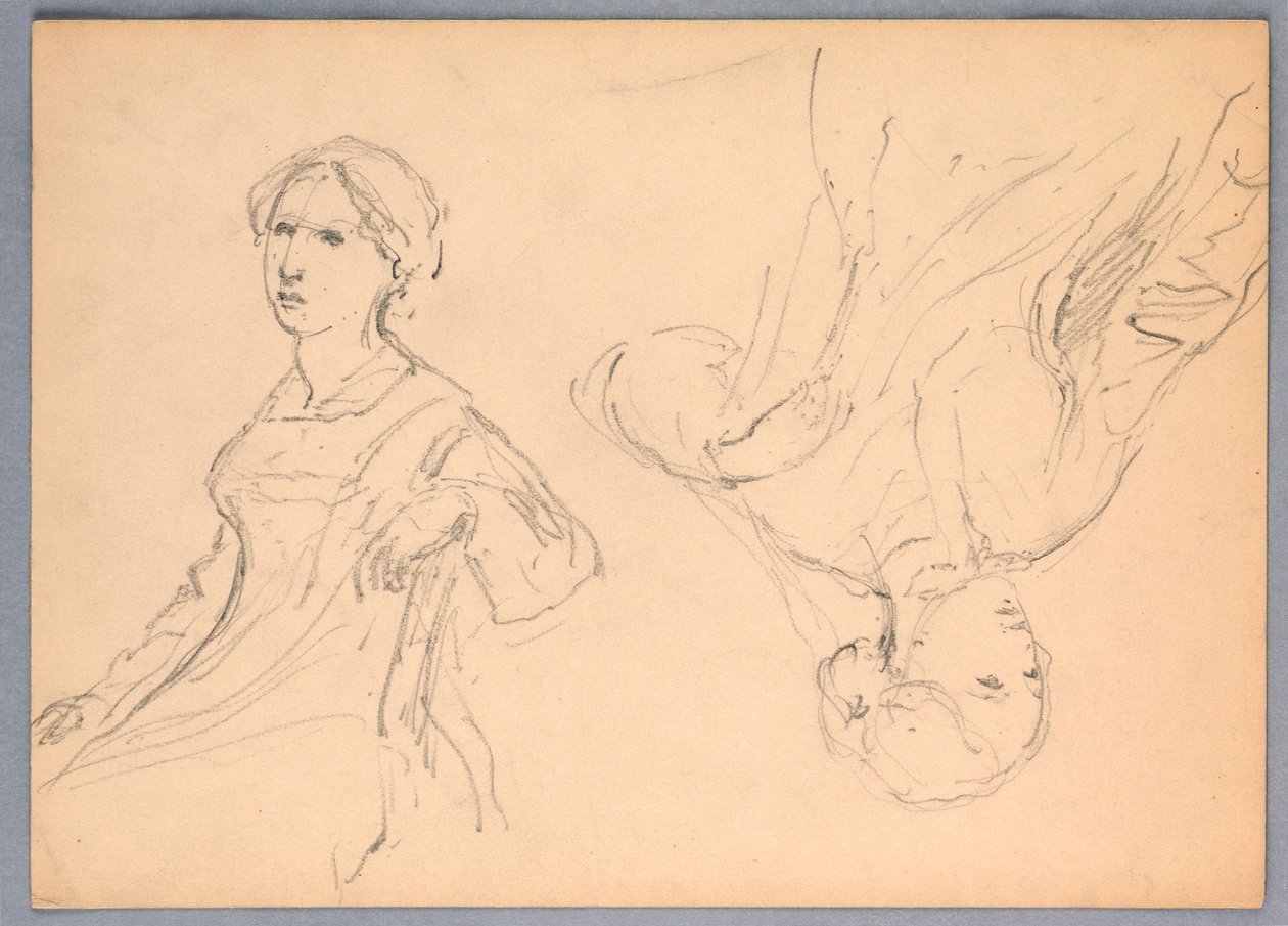 Disegno, Donna seduta, due studi, 1870 da Daniel Huntington