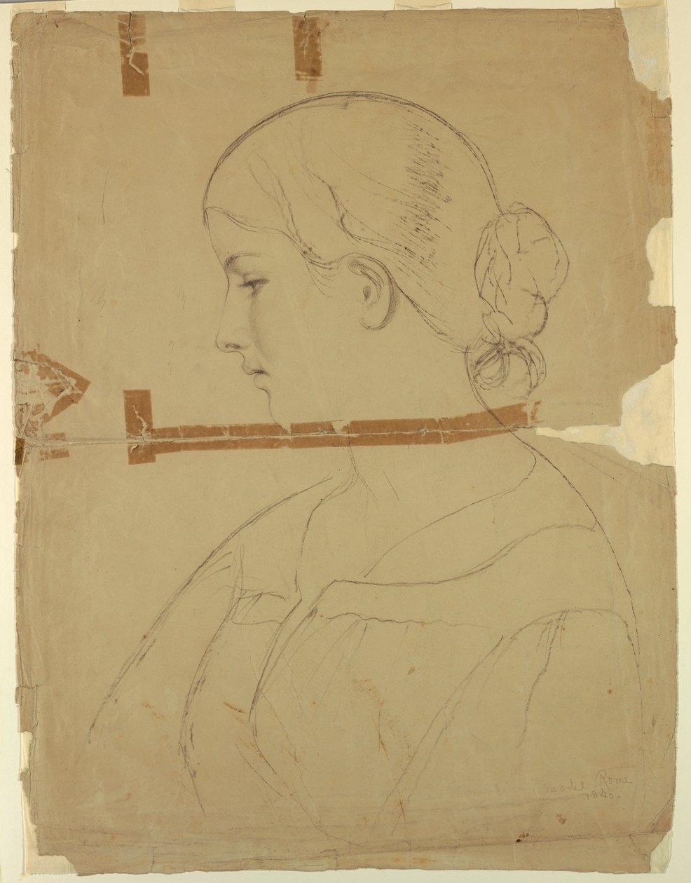 Disegno, Donna di profilo, modella a Roma, 1840 da Daniel Huntington