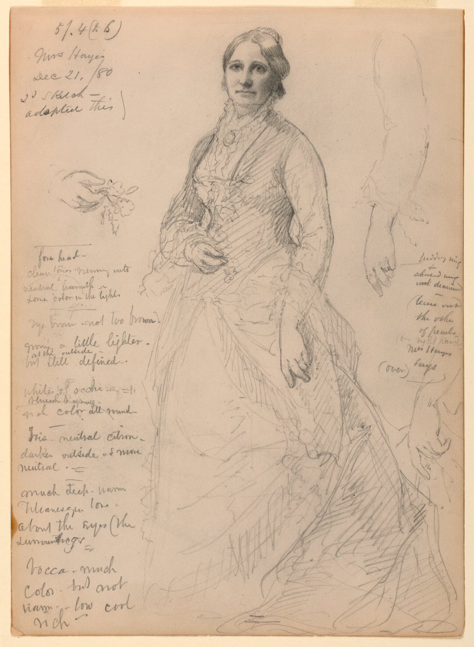 Mrs. Rutherford B. Hayes in Piedi, Studi di Braccio e Mani da Daniel Huntington