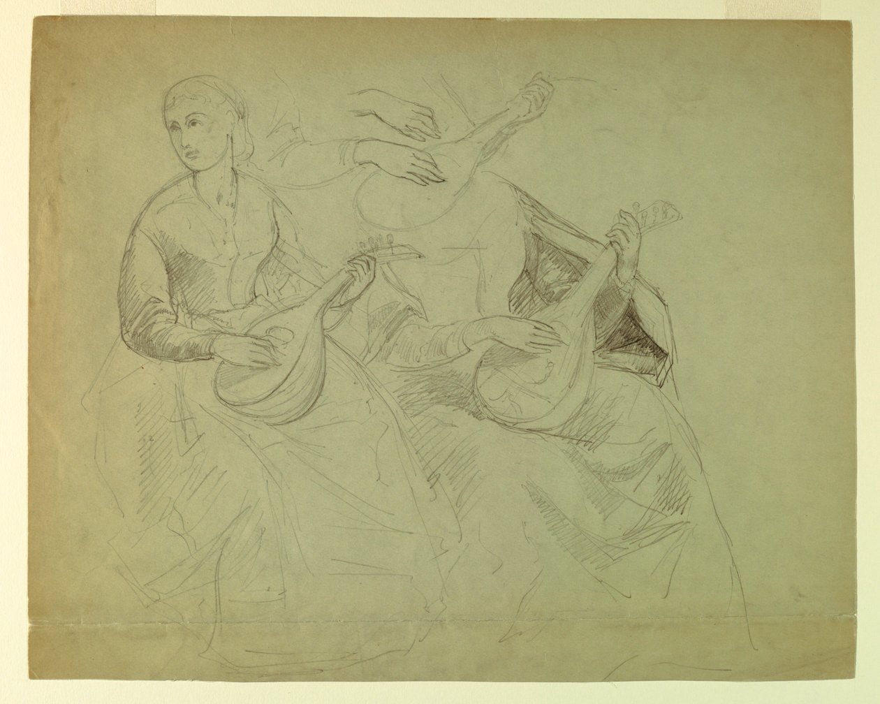 Schizzi di una donna con un liuto, studio per "Tiziano mostra la sepoltura a Carlo V e Clemente VII" da Daniel Huntington