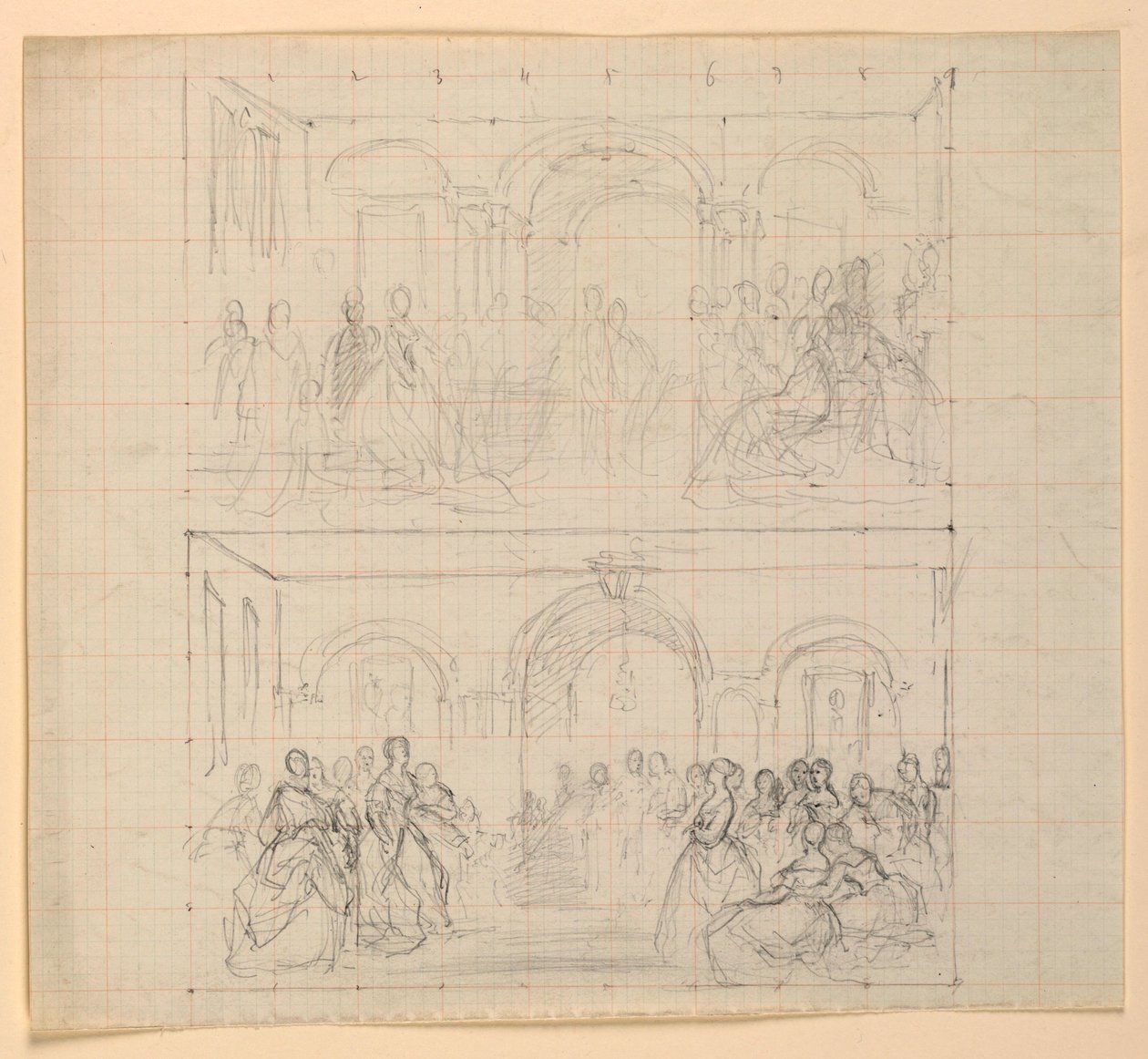 Due Composizioni di Figure per il Dipinto "La Corte Repubblicana" (Il Giorno della Ricezione di Lady Washington) da Daniel Huntington