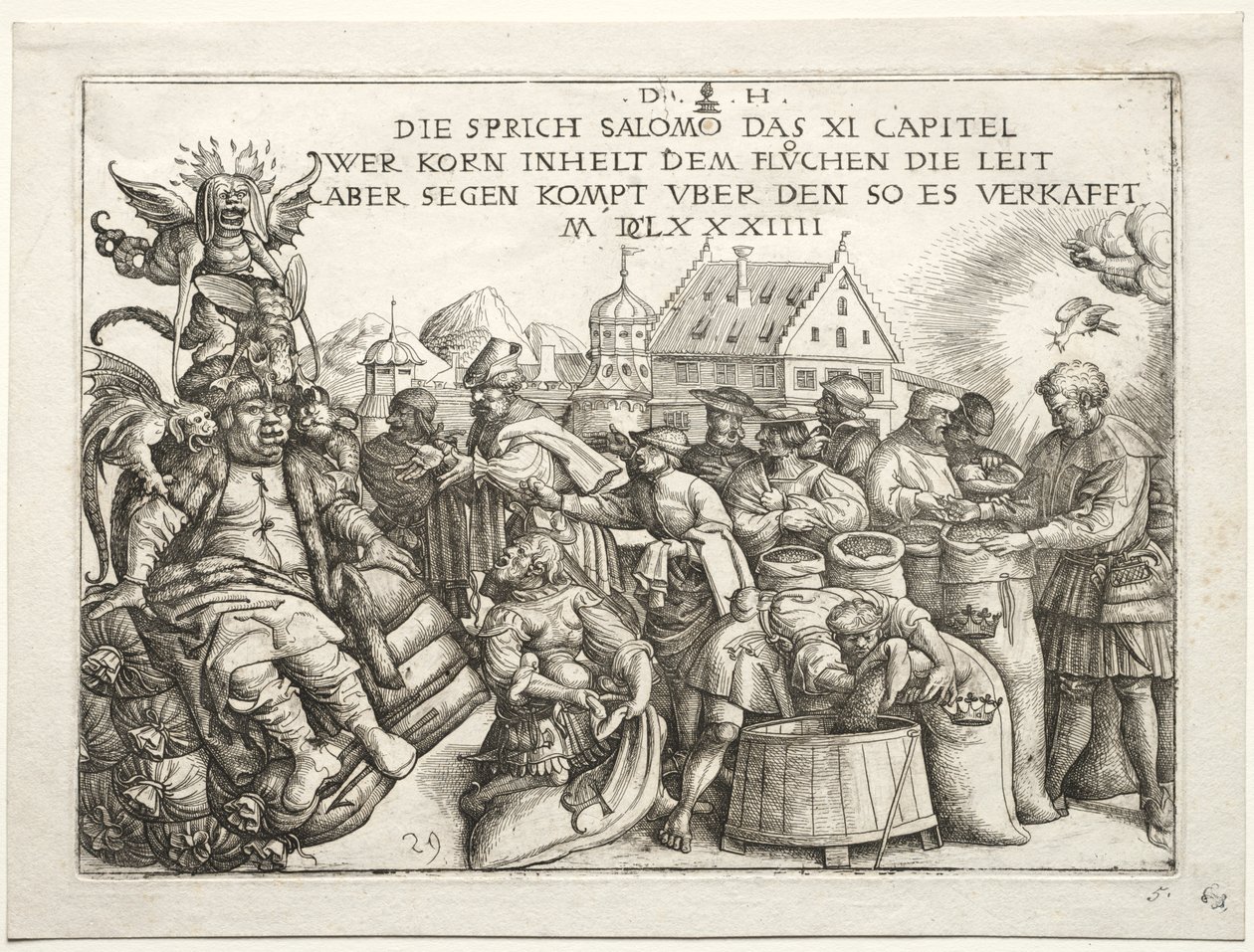 Illustrazione ai proverbi XI (Gli Accumulatori di Grano) da Daniel I Hopfer