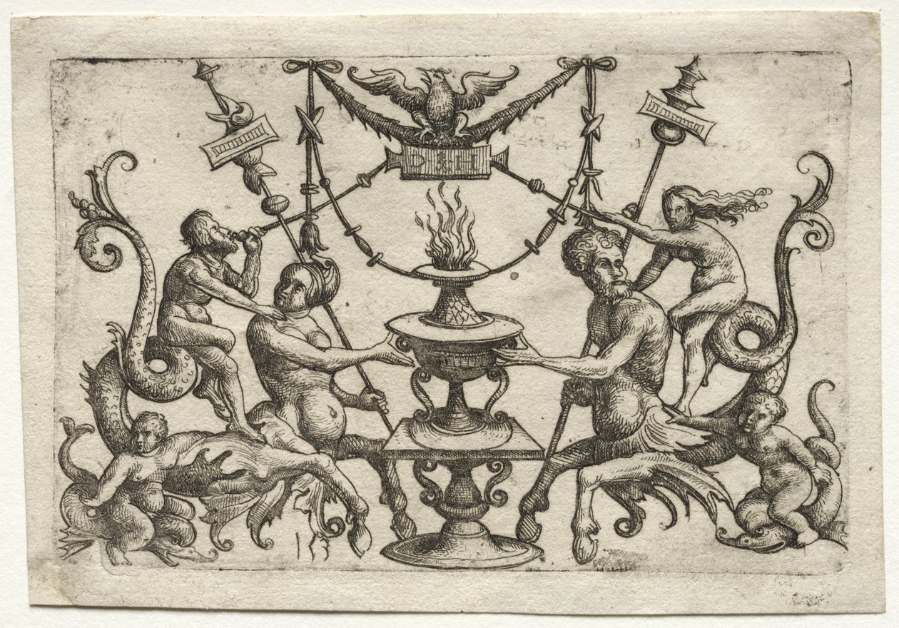 Ornamento con sirena e tritone da Daniel I Hopfer
