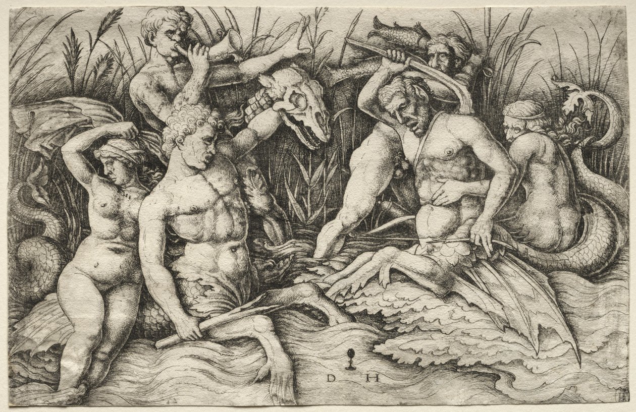 Due Tritoni che Combattono - Battaglia degli Dei del Mare (parte destra) da Daniel I Hopfer