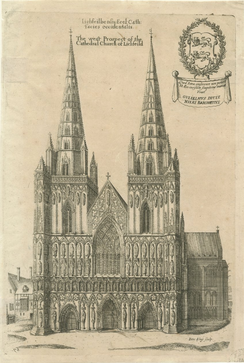 Cattedrale di Lichfield - Facciata Ovest: incisione, nd [?fine 17° secolo] da Daniel King