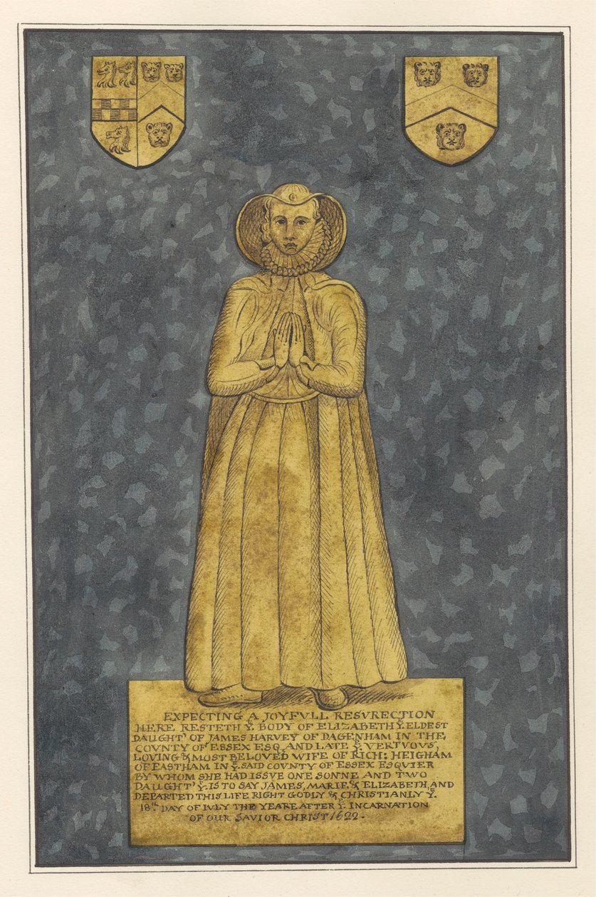 Piastra di ottone per Elizabeth Harvey dalla Chiesa di East Ham da Daniel Lysons