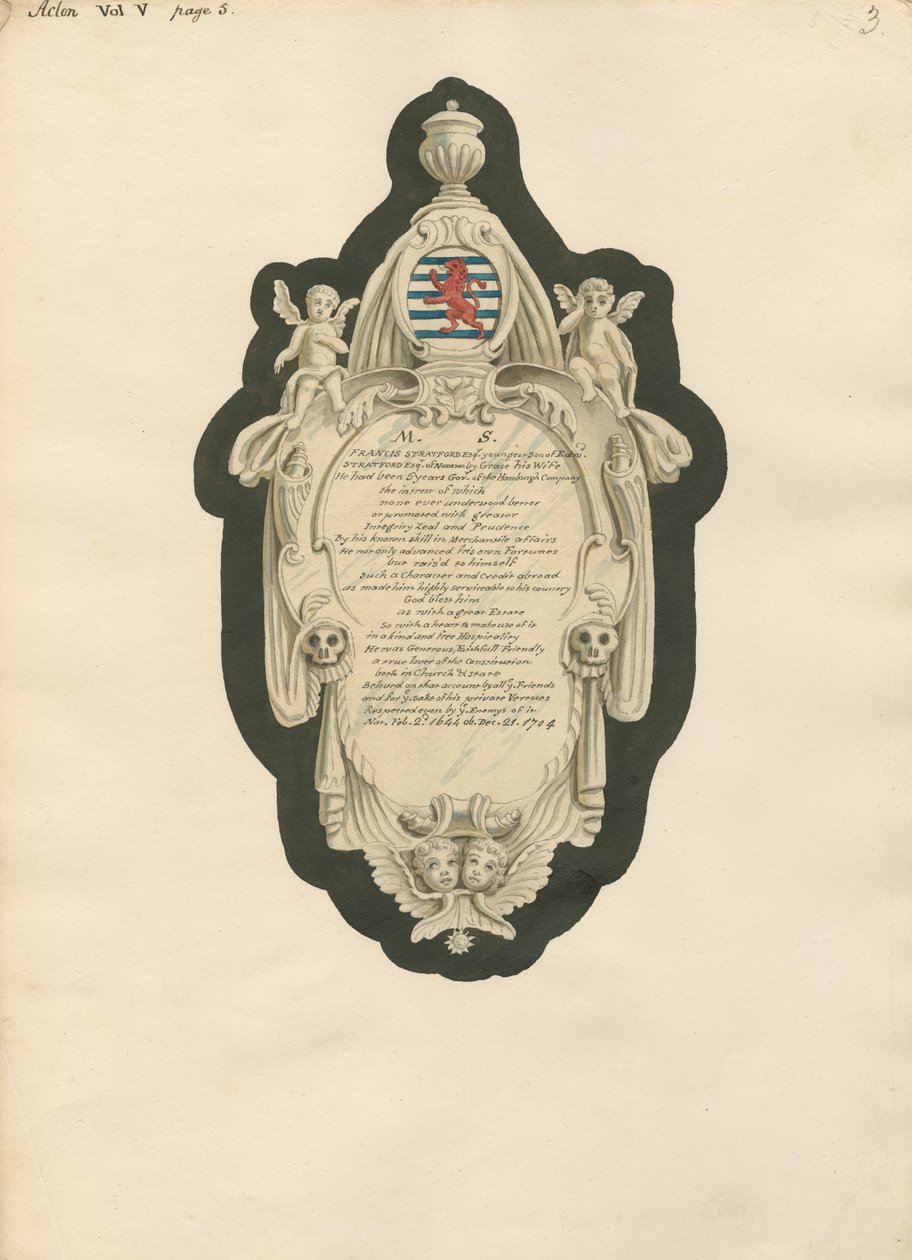 Memoriale di Francis Stratford dalla Chiesa di Acton da Daniel Lysons