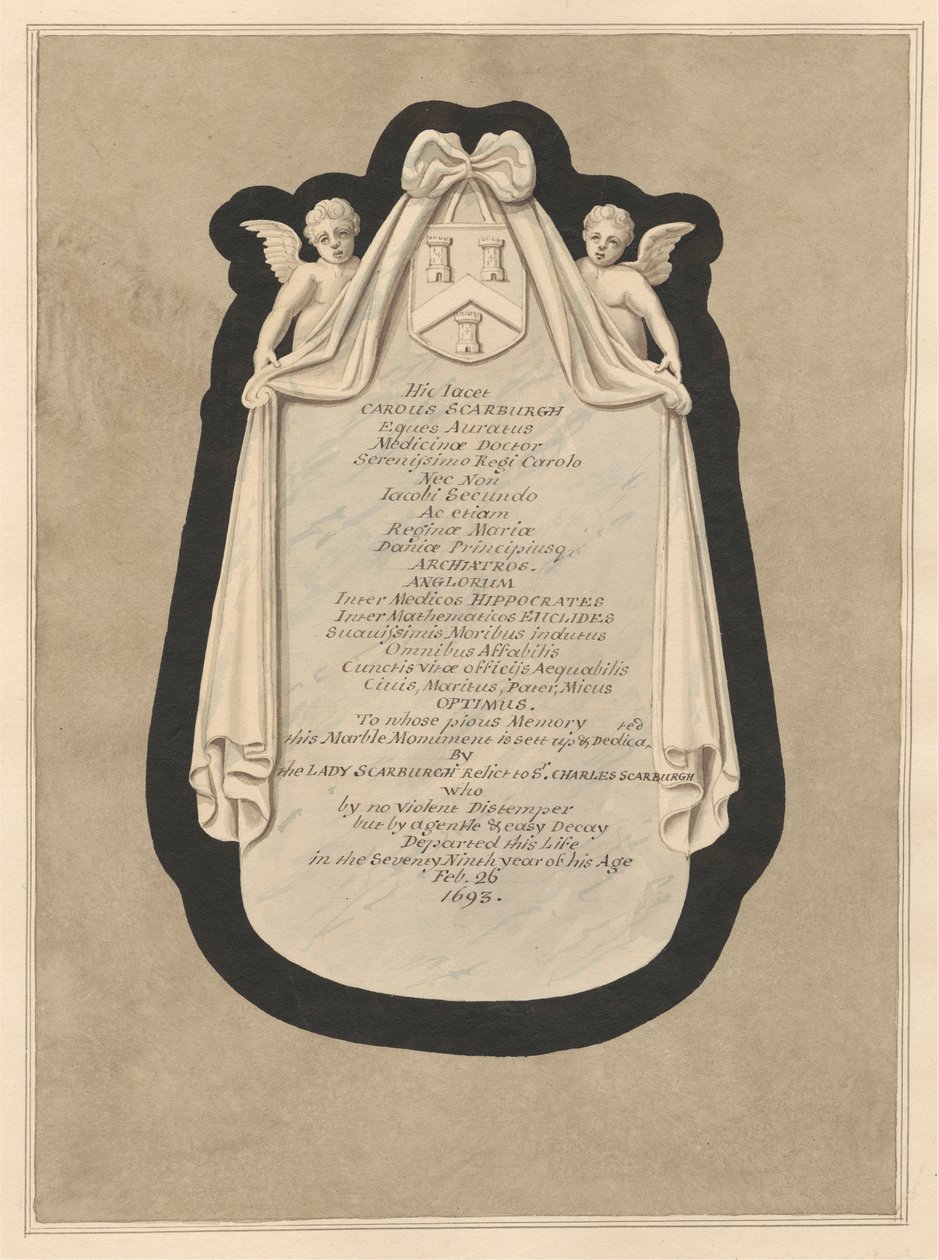 Memoriale a Carous Scarburgh dalla Chiesa di Cranford da Daniel Lysons