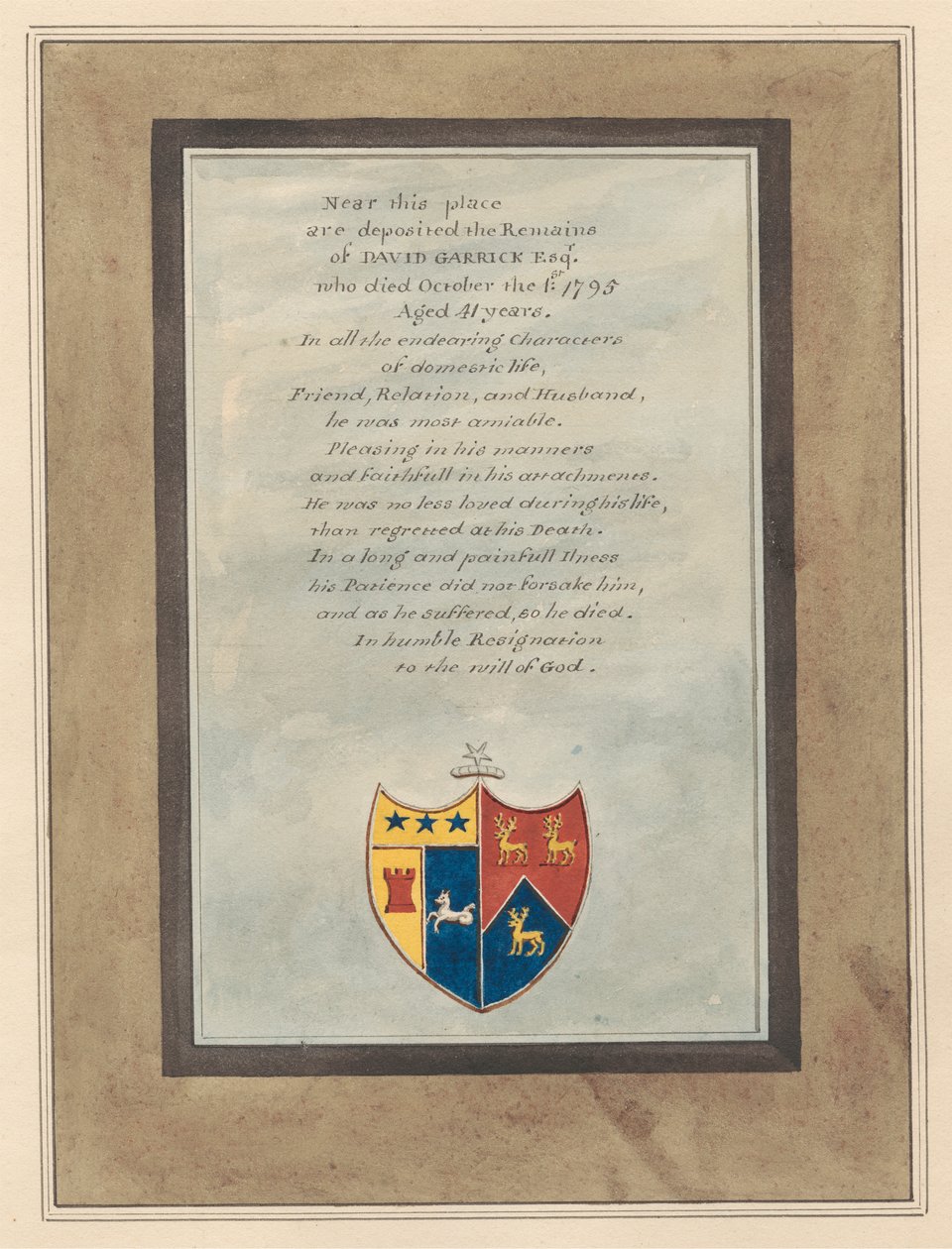 Memoriale a David Garrick dalla chiesa di Hampton da Daniel Lysons