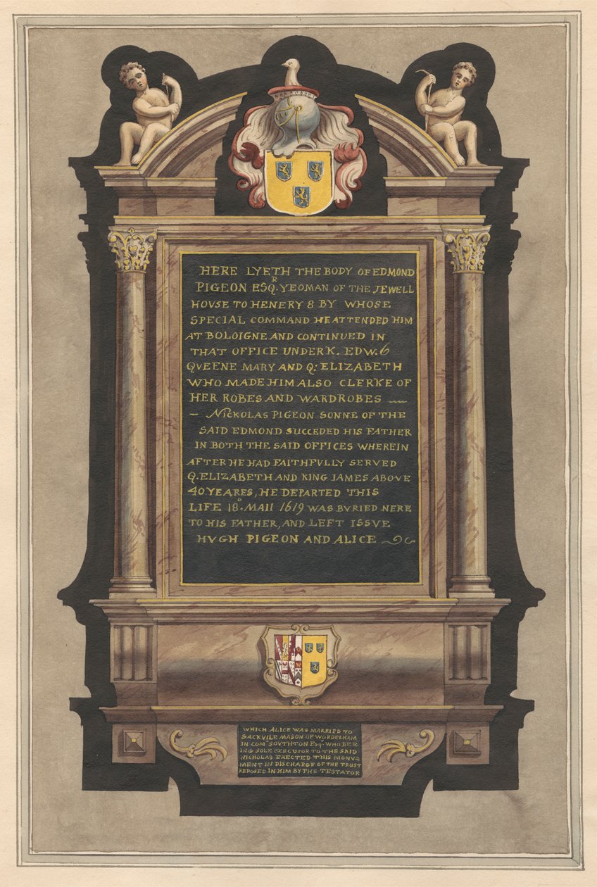 Memoriale a Edmond Pigeon e Nickolas Pigeon dalla chiesa di Hampton da Daniel Lysons
