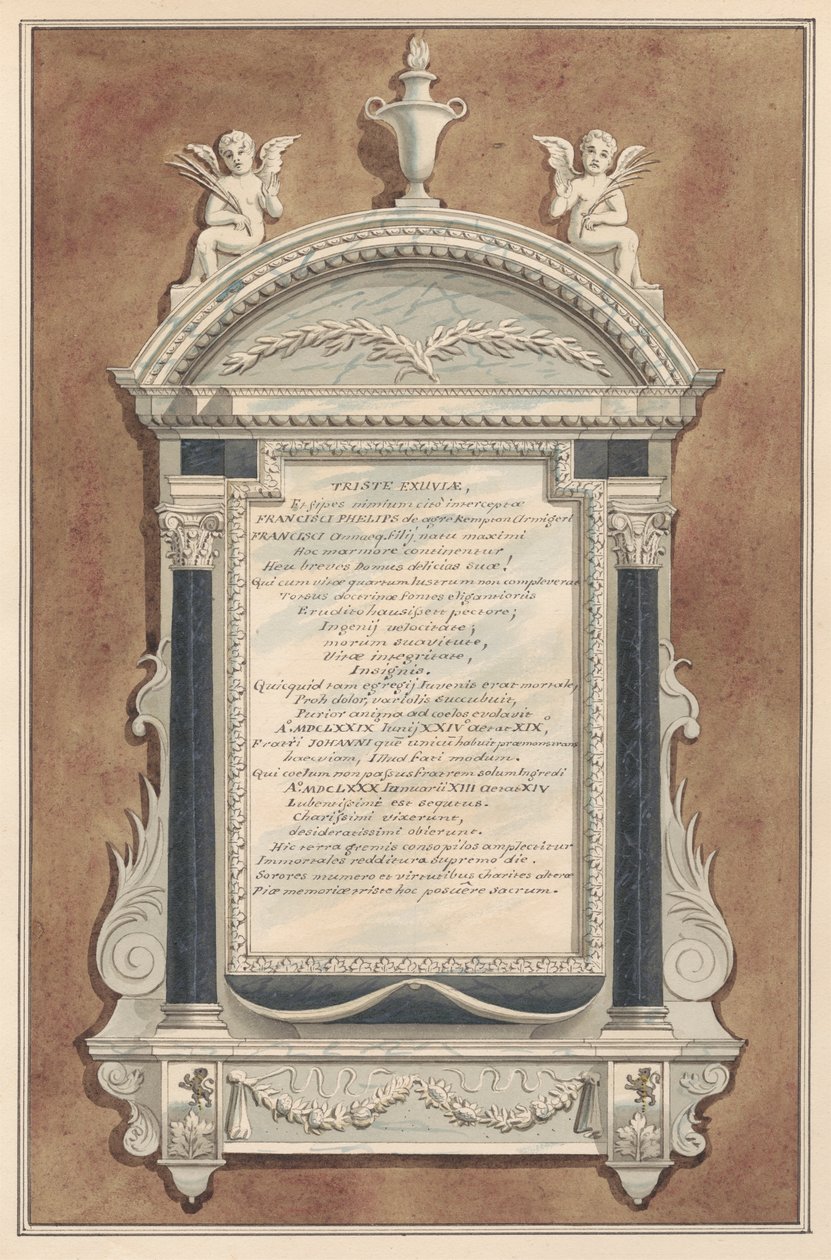 Memoriale per Francis Phelips dalla Chiesa di Sunbury da Daniel Lysons