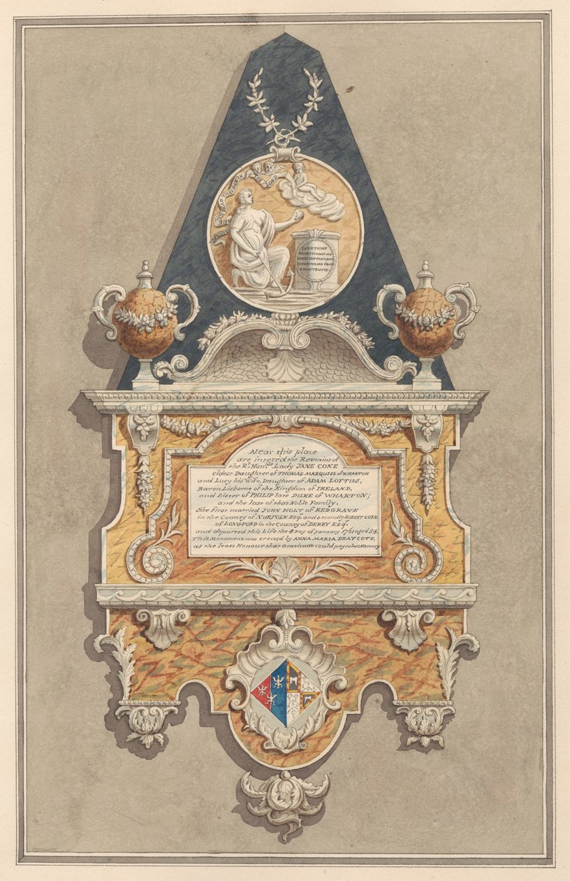 Memoriale a Jane Coke, dalla chiesa di Sunbury da Daniel Lysons
