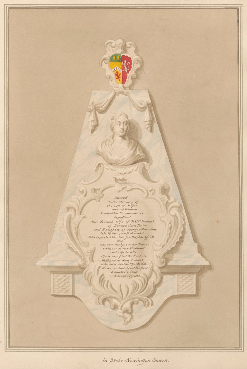 Memoriale a Loilliam e Ann Frohock dalla Chiesa di Stoke Newington da Daniel Lysons