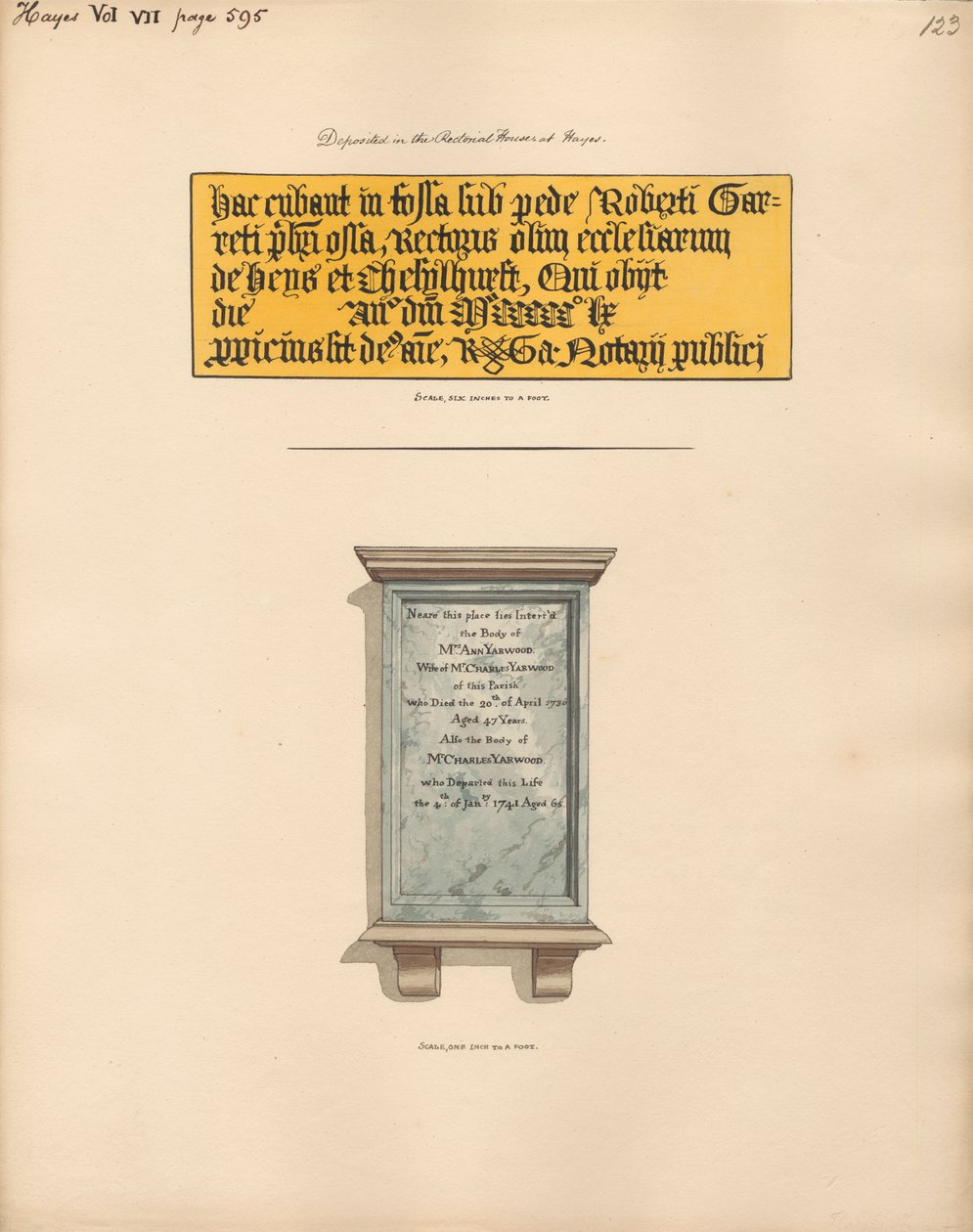 Memoriale a Mr. Charles e Mrs. Anne Yarwood dalla Chiesa di Hayes da Daniel Lysons