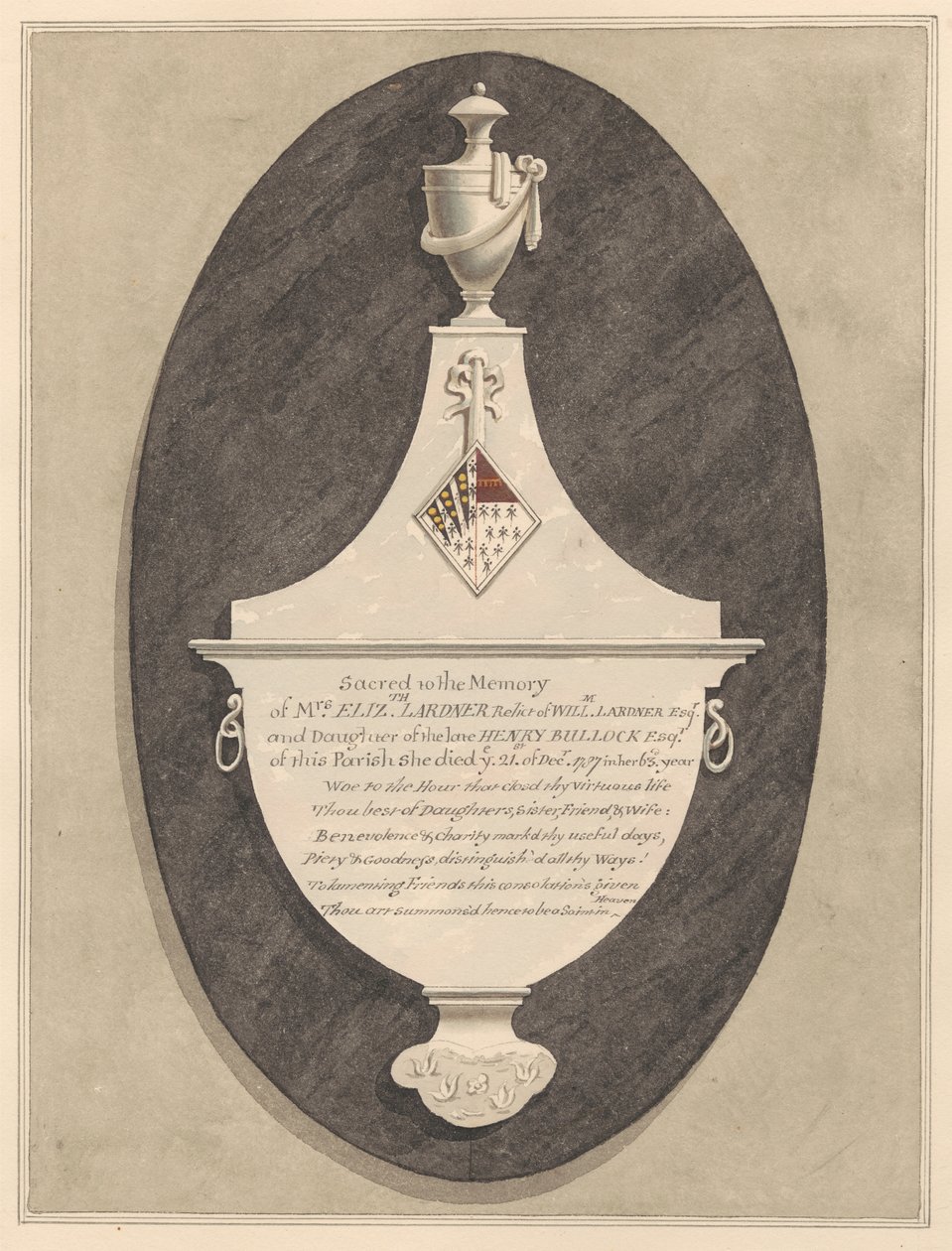 Memoriale a Mrs. Elizabeth Lardner, dalla Chiesa di Stanwell da Daniel Lysons