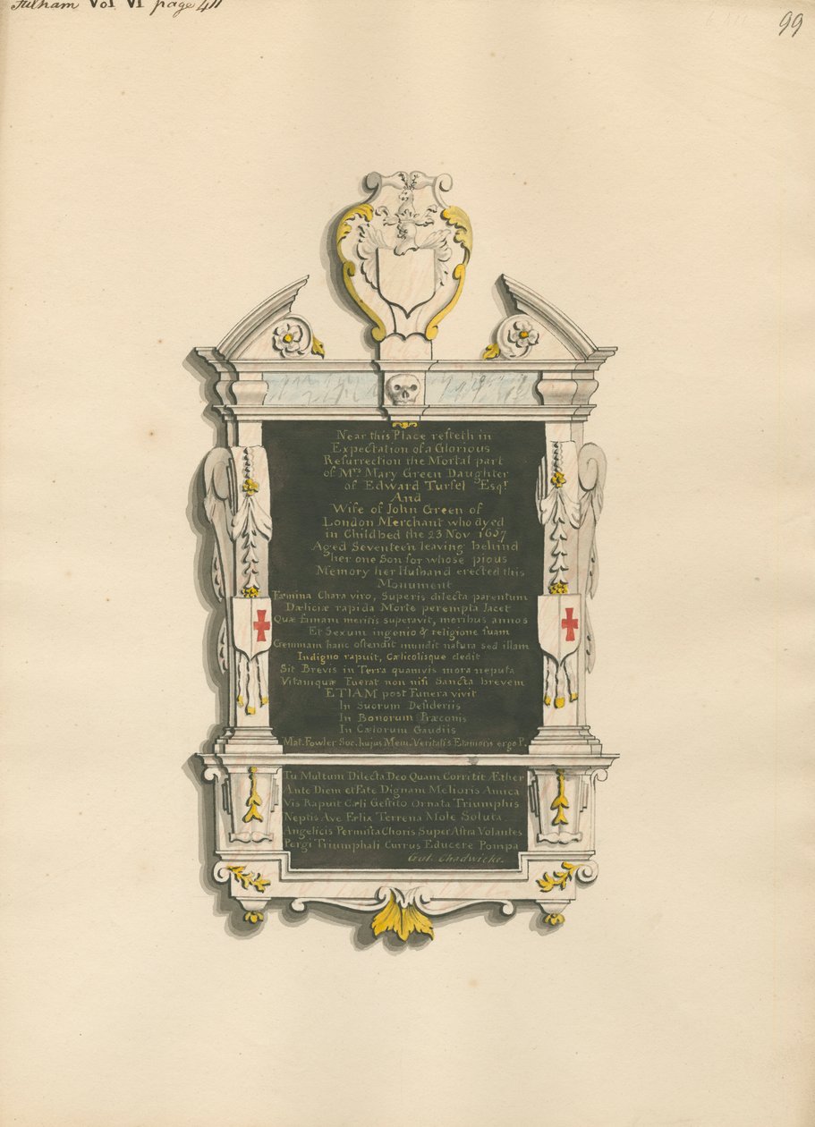 Memoriale a Mrs. Mary Green da Daniel Lysons