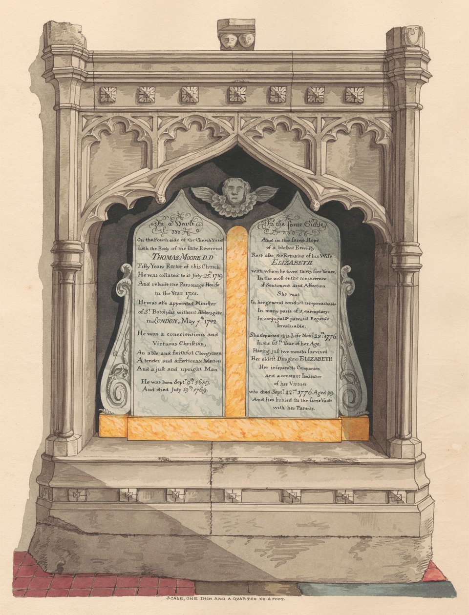 Memoriale a Thomas ed Elizabeth Moore e loro figlia Elizabeth, dalla Chiesa di Chiselhurst da Daniel Lysons