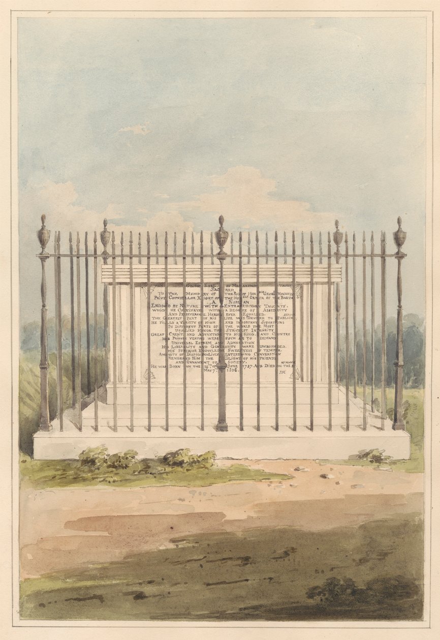 I dintorni di Londra: Tomba di George Earl di Macartney, dal cimitero della Chiesa di Chiswick da Daniel Lysons
