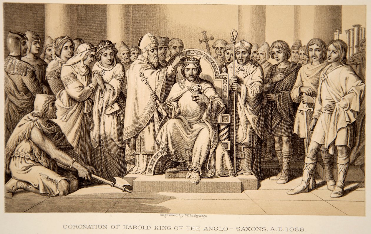 Incoronazione di Harold II nel 1066, inciso da W. Ridgeway da Daniel Maclise