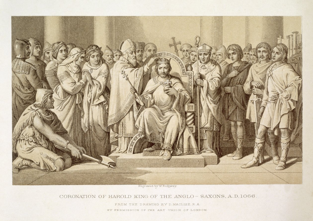 Incoronazione di Harold, re degli anglosassoni, inciso da W. Ridgeway da Daniel Maclise