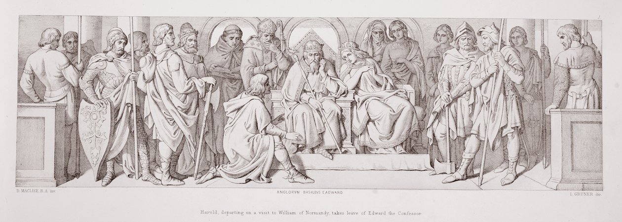 Harold, in partenza per una visita a Guglielmo di Normandia, saluta Edoardo il Confessore, da 