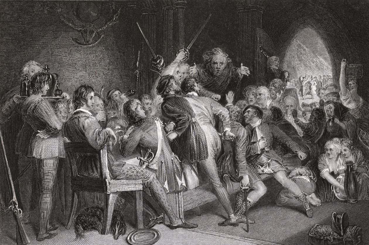 La Sala di Glennaquoich - una Festa delle Highlands, inciso da P. Lightfoot, da 