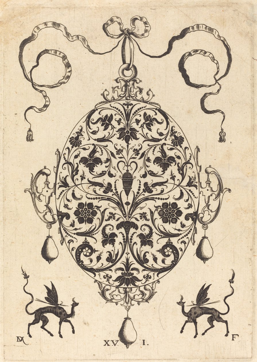 Grande pendente, ovale verticale con ornamento floreale da Daniel Mignot