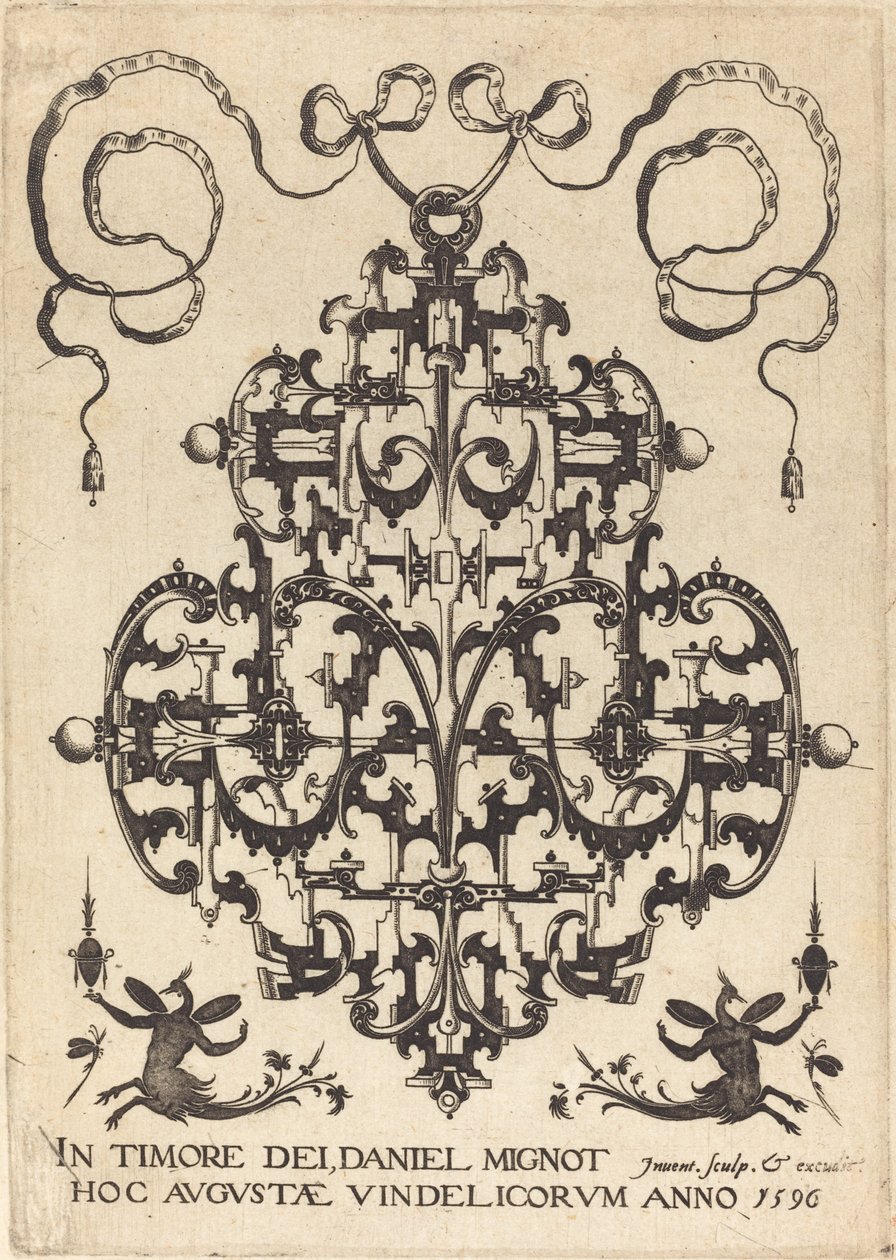 Pagina del Titolo: Grande Pendente, Due Figure Immaginarie Alate in Basso da Daniel Mignot