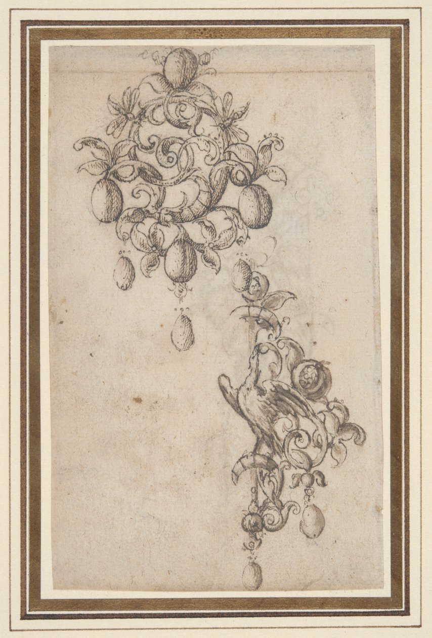 Due disegni per spille con perle (recto); Disegno per una spilla (verso) da Daniel Mignot