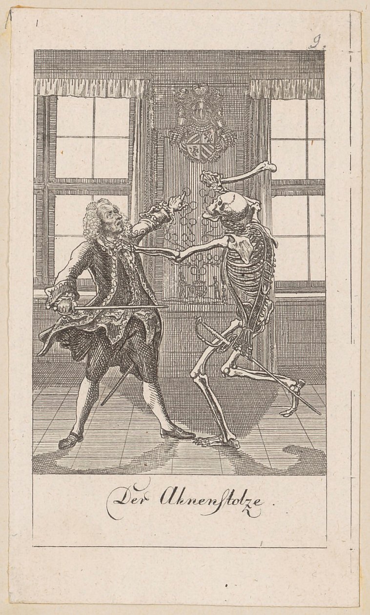 Orgoglioso dei suoi antenati, tavola 9 della serie "La danza della morte" da Daniel Nikolaus Chodowiecki