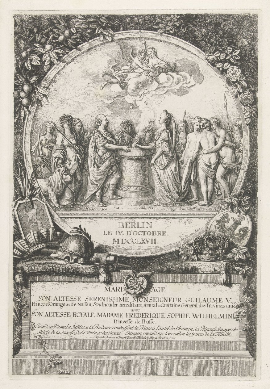 Allegoria del matrimonio di Guglielmo V e Guglielmina di Prussia, 1767 da Daniel Nikolaus Chodowiecki