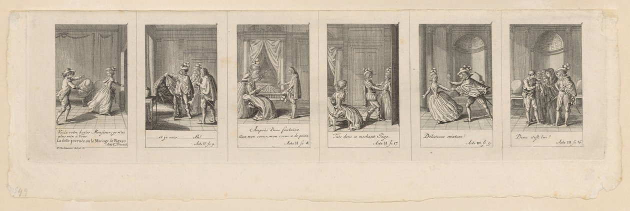 Fogli 1-6 relativi a “Le nozze di Figaro” da Daniel Nikolaus Chodowiecki