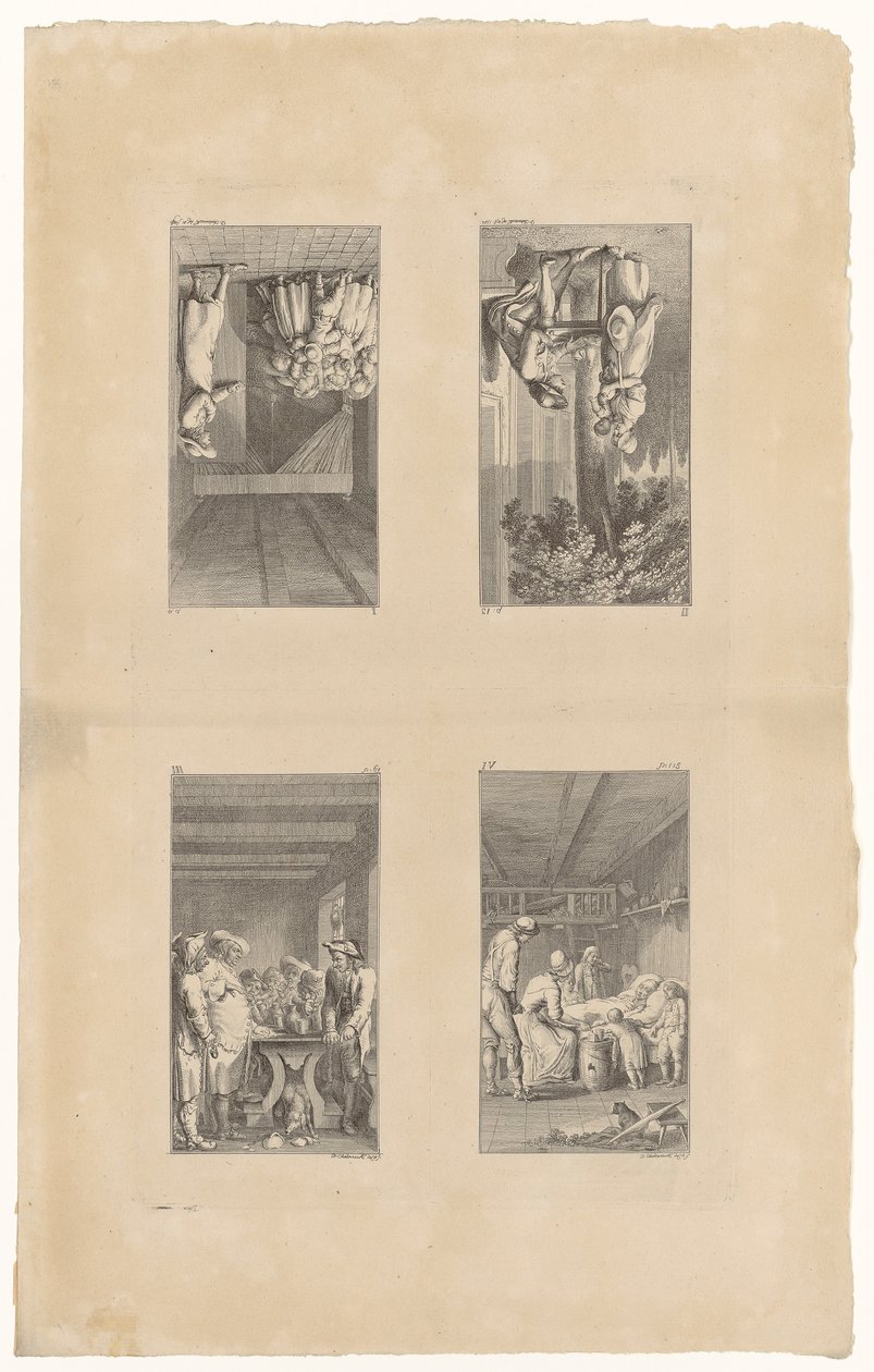 Fogli 1-4 relativi a *Lienhard e Gertrud* di Pestalozzi da Daniel Nikolaus Chodowiecki