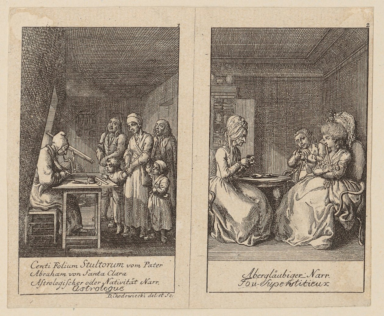Fogli 1 e 2 del *Centifolium Stultorum*, Follie da Daniel Nikolaus Chodowiecki