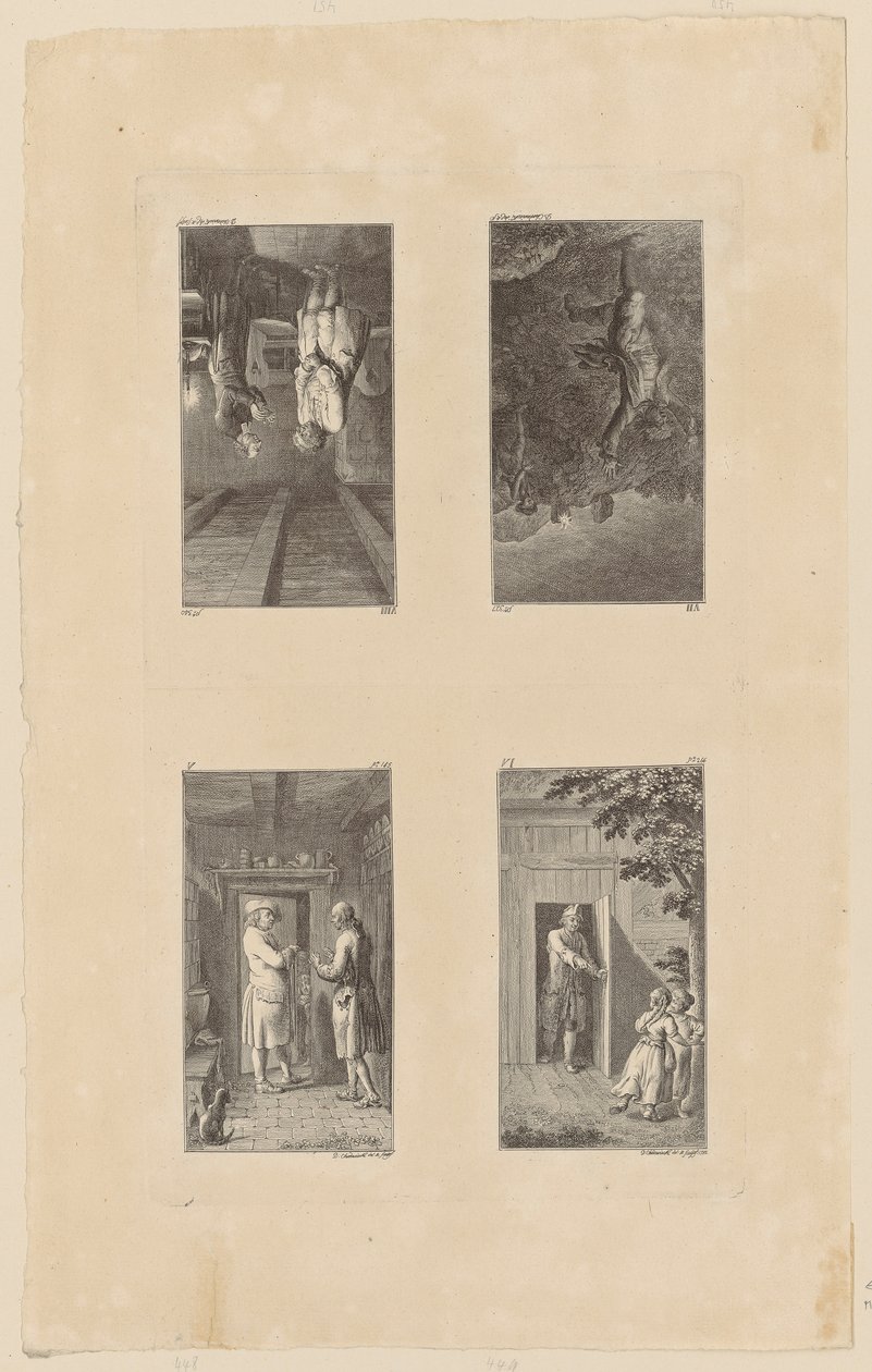 Fogli 5-8 relativi a *Lienhard e Gertrud* di Pestalozzi da Daniel Nikolaus Chodowiecki