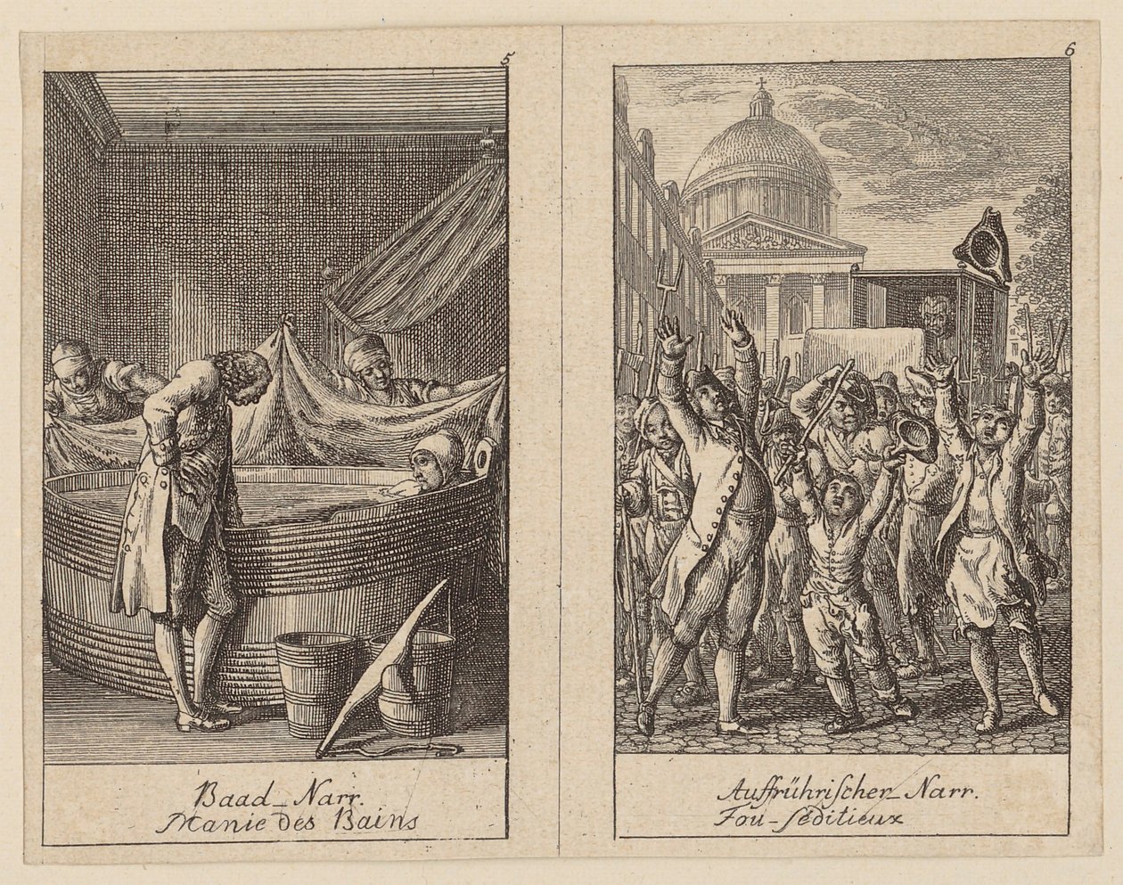 Fogli 5 e 6 del *Centifolium Stultorum*, Follie da Daniel Nikolaus Chodowiecki