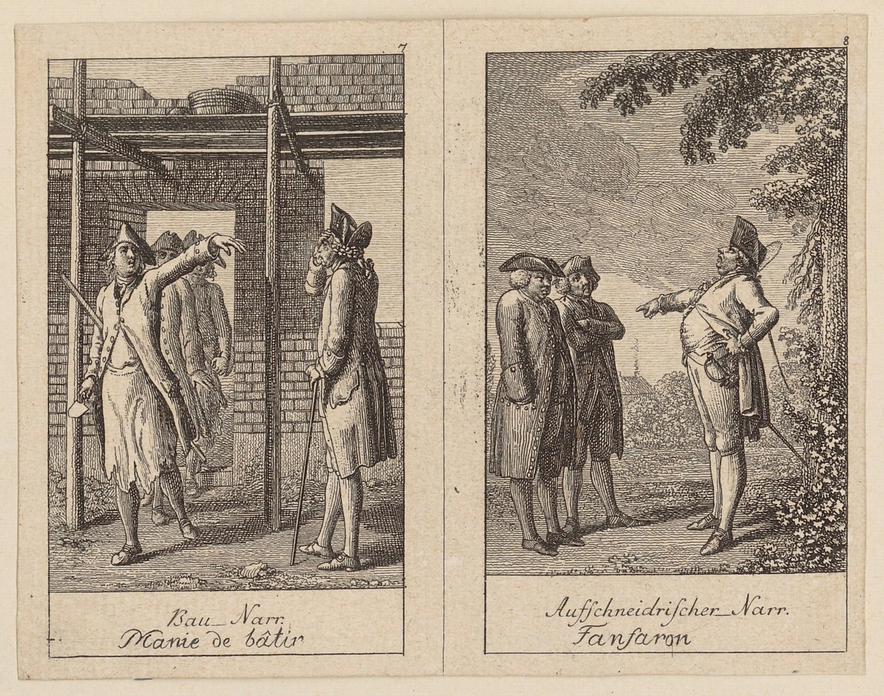 Fogli 7 e 8 del *Centifolium Stultorum*, Follie da Daniel Nikolaus Chodowiecki
