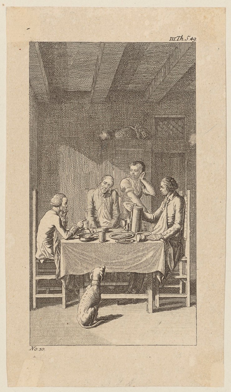 Bunkel con Ribble e Richmond alla locanda, tavola 10 da «La vita, le osservazioni e le opinioni di Johann Bunkel» da Daniel Nikolaus Chodowiecki