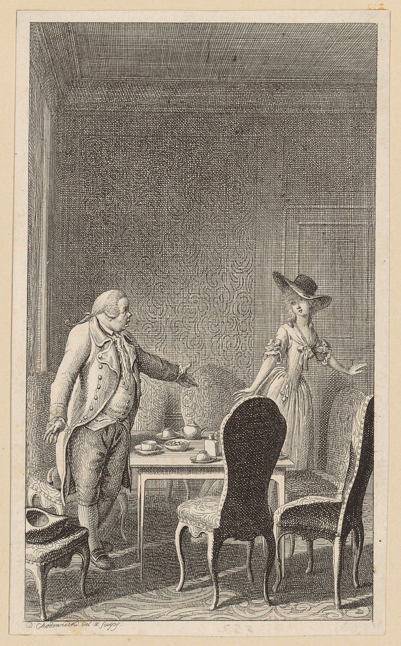 Clarisse sfugge al suo ripugnante corteggiatore Solmes da Daniel Nikolaus Chodowiecki