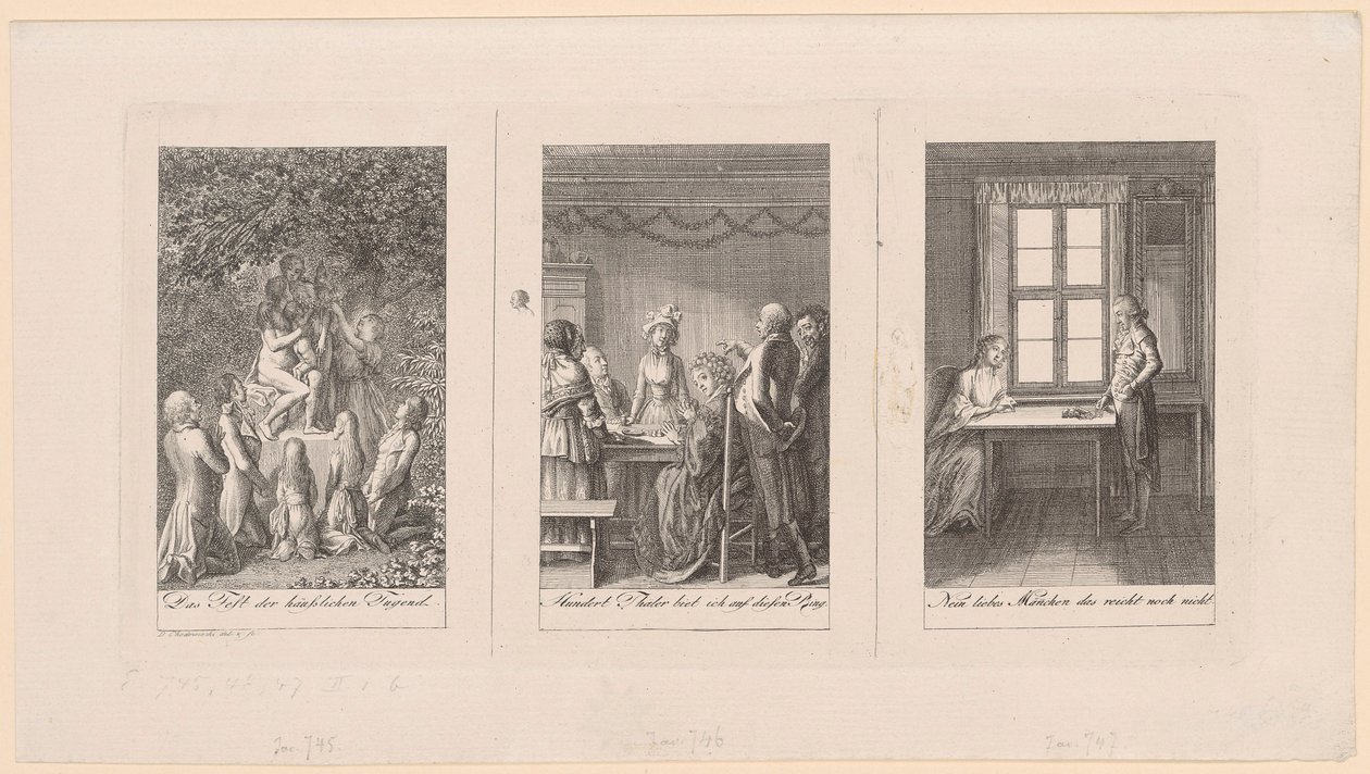 Tre fogli per il "Taccuino [...] per il 1795" di Ehrenberg da Daniel Nikolaus Chodowiecki