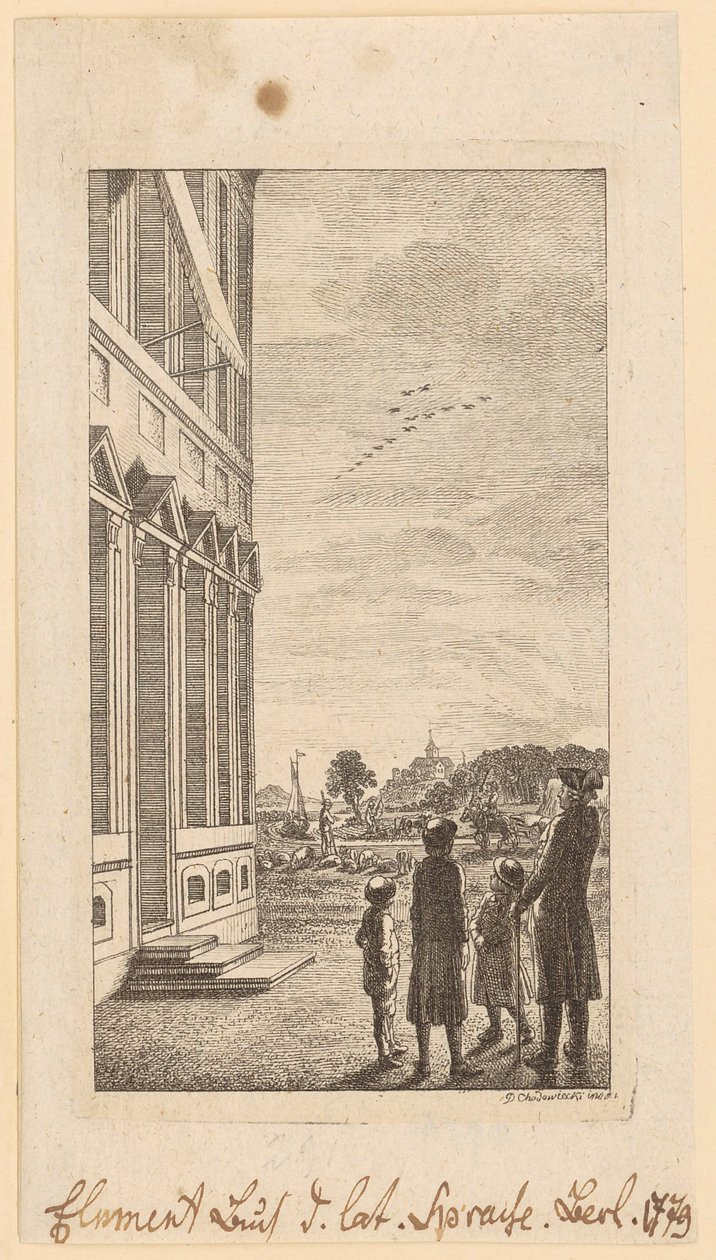 Prima pagina del “Manuale elementare di lingua latina” di Schulze, Berlino 1779 da Daniel Nikolaus Chodowiecki